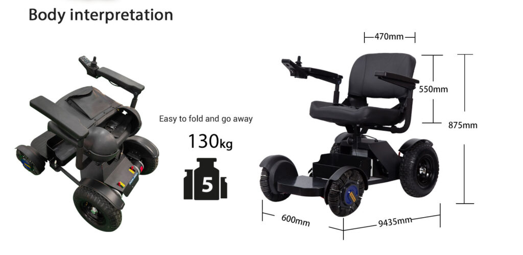 Size and Dimensions For DGN5001 Power Wheelchair