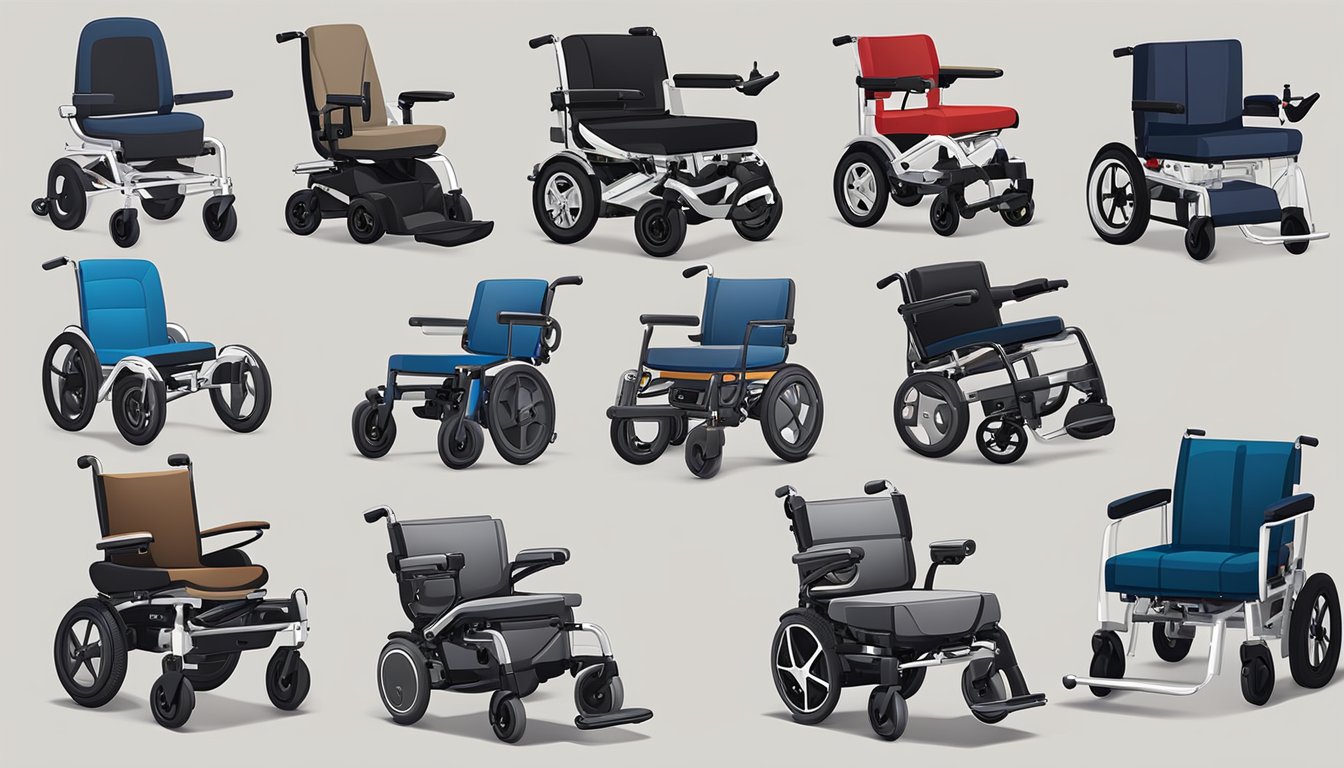 An array of top electric wheelchair brands displayed with their lightweight, folding designs