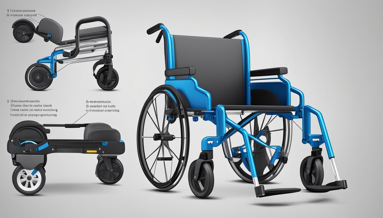 A standard wheelchair with large rear wheels and smaller front casters, foldable frame, and armrests. No human subjects or body parts included