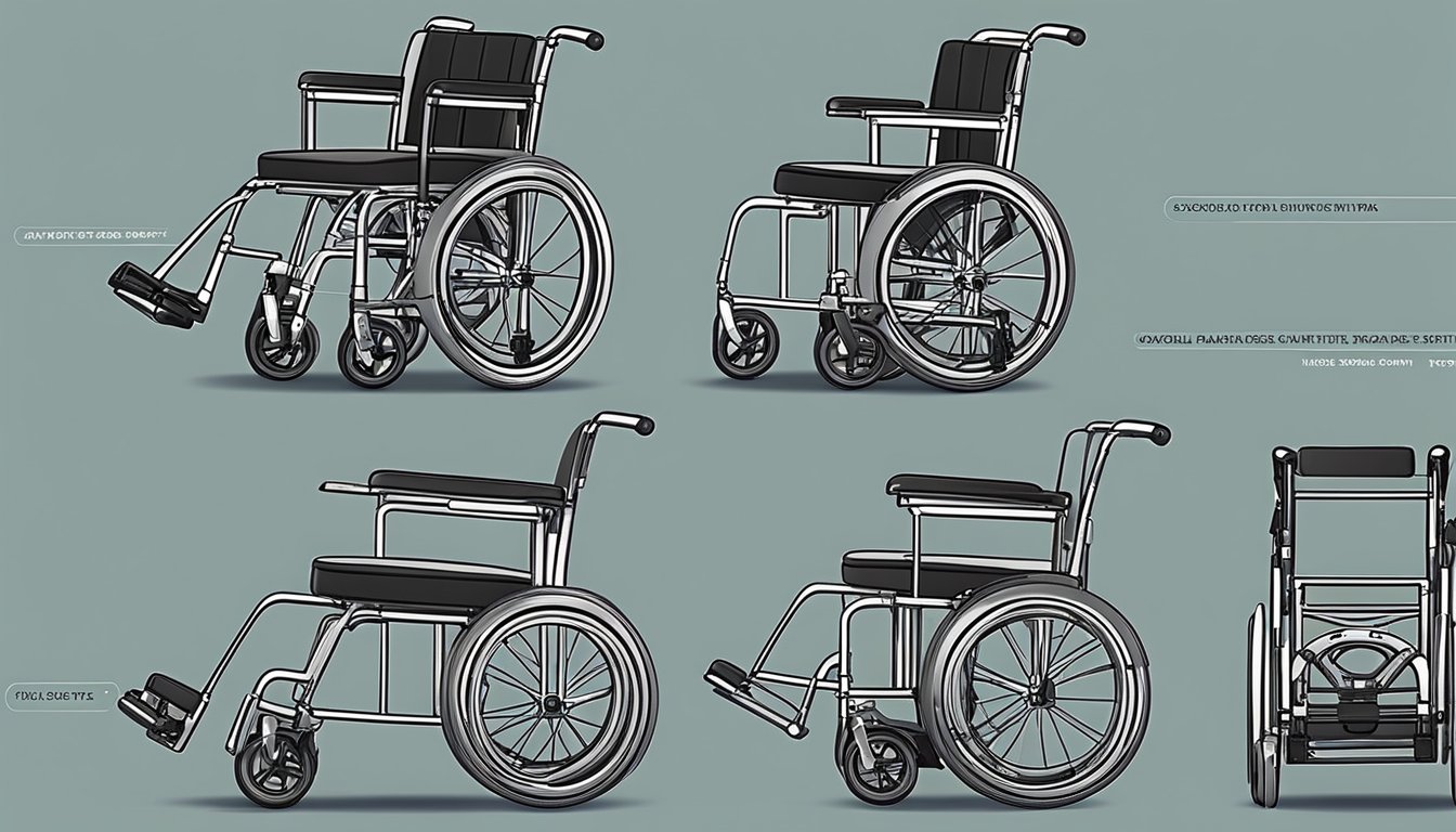 A compact, foldable wheelchair with durable wheels and adjustable handles. Perfect for travel and easy to transport