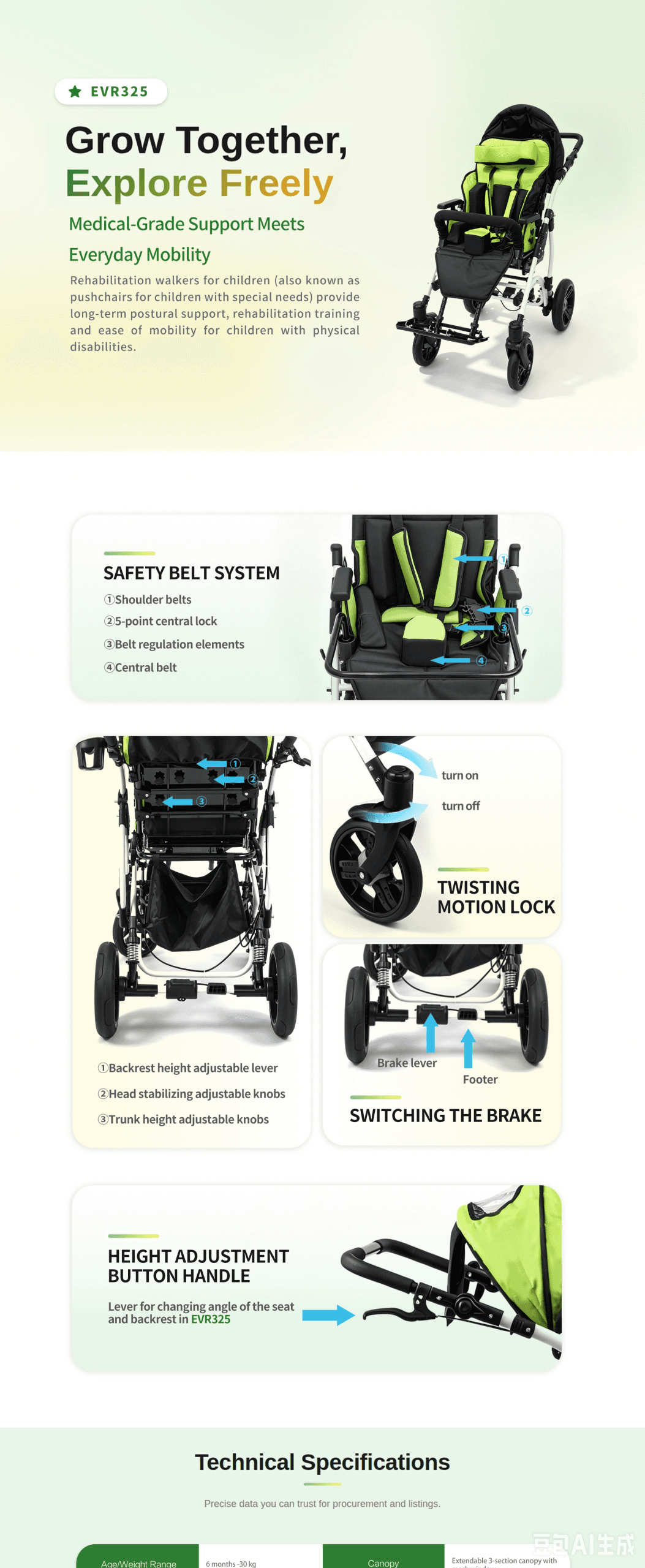 EVR325 Reliable Pediatric Manual Wheelchair Stroller, Special Needs Pushchair 2 微信图片 20260826170718 64 21 scaled